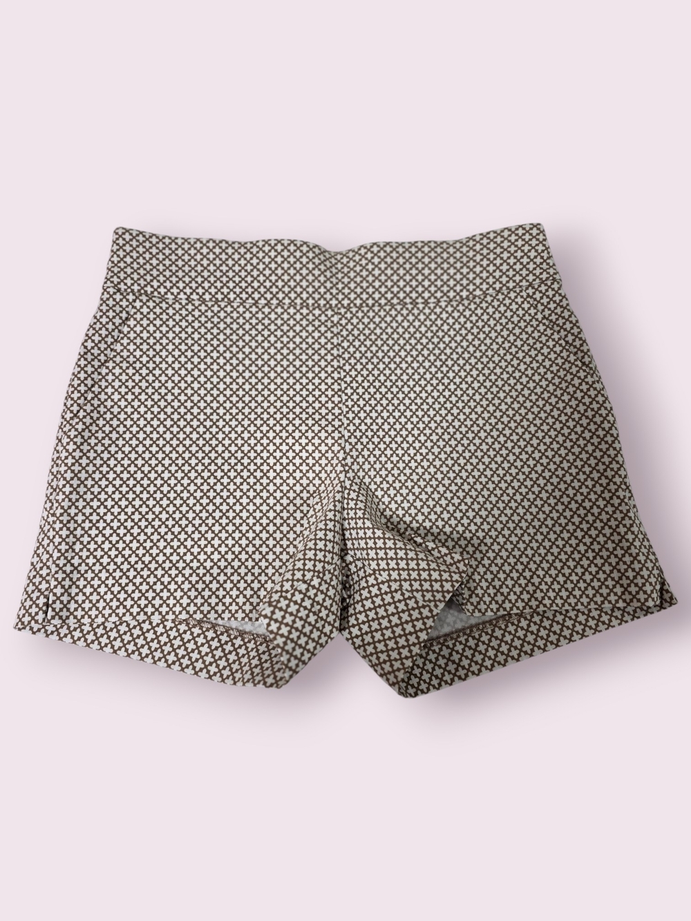 NWOT NEW YORK & CO Patterned High-Waist Stretch Shorts in Brown & White MEDIUM